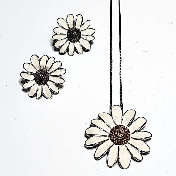 925 silver daisy necklace & earrings set - Picture 1 of 12